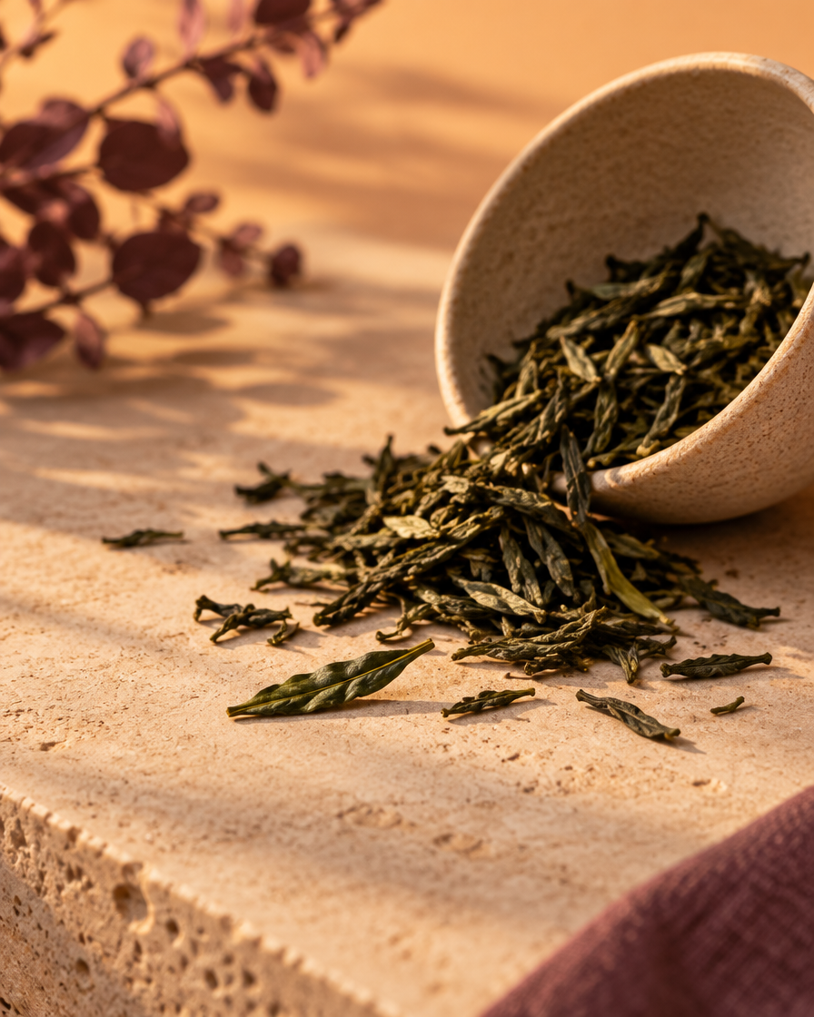 Green tea leaves, the source of L-theanine